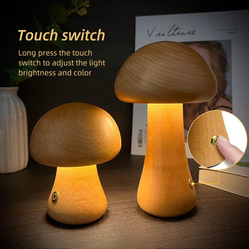 Wooden Mushroom Touch Night Light - Image 12