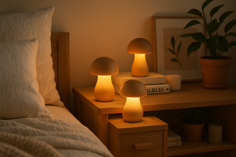 Wooden Mushroom Touch Night Light - Image 2